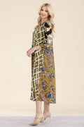 Celeste Full Size Paisley Contrast Tent Midi Dress Plus Size - Hovatok