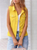Full Size Button Down Raw Hem Sleeveless Denim Jacket Plus Size - Hovatok
