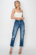 RISEN Full Size High Rise Cargo Ankle Roll Up Straight Jeans - Hovatok