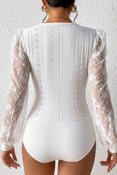 Eyelet Lace Long Sleeve Bodysuit - Hovatok