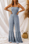 Smocked Printed Wide Strap Jumpsuit - Hovatok