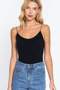 ACTIVE BASIC Ribbed Round Neck Seamless Cami Bodysuit - Hovatok