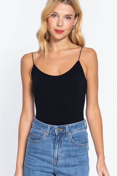ACTIVE BASIC Ribbed Round Neck Seamless Cami Bodysuit - Hovatok