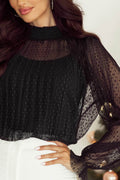 cami and Lace Sheer Mock Neck Long Sleeve Blouse - Hovatok