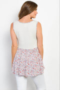 Be Stage Full Size Smocked Printed Peplum Sleeveless Top - Hovatok