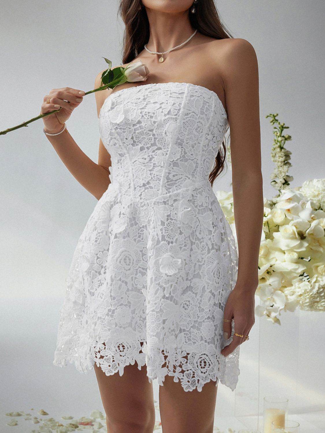 Devine Lace-Up Tube Lace Mini Dress - Hovatok