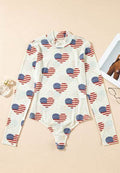 US Flag Heart Mock Neck Long Sleeve Bodysuit - Hovatok