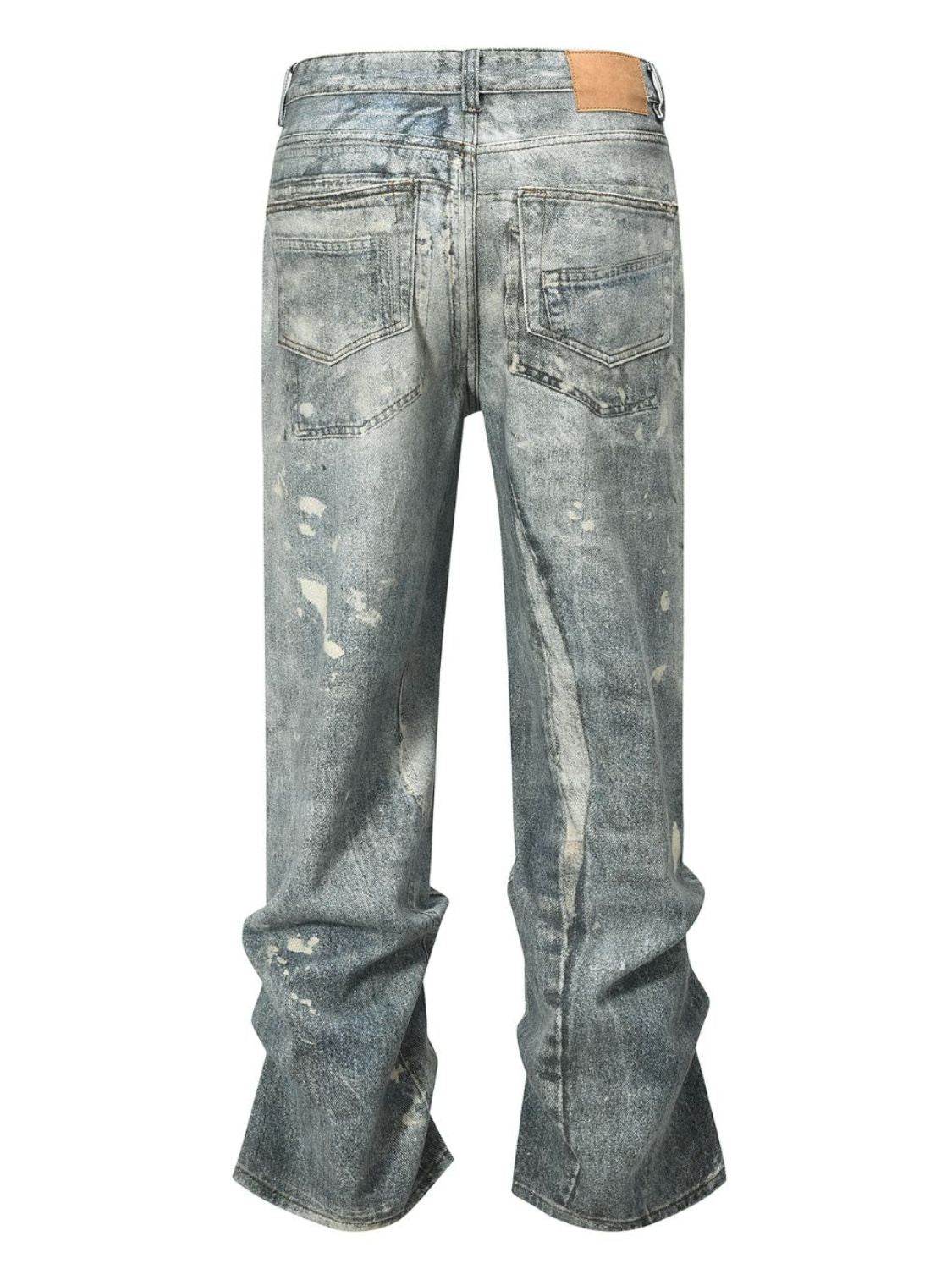 Men's Washed Printed Straight Jeans - Hovatok