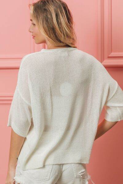 BiBi Striped Heart Contrast Knit Top - Hovatok