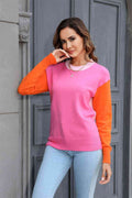 Angel Wings Round Neck Contrast Color Dropped Shoulder Sweater - Hovatok