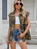 Leopard Buttton Up Denim Vest - Hovatok