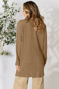 Basic Bae Full Size Ribbed Open Front Cardigan with Pockets - Hovatok
