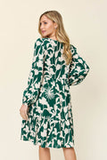 Double Take Full Size Printed Ruffle Hem Dress with Pocket - Hovatok