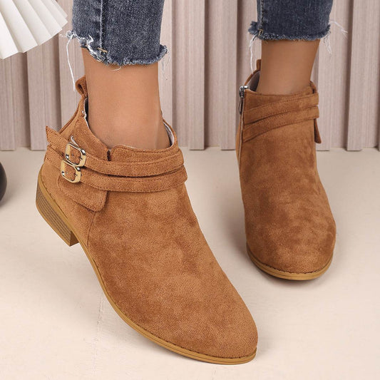 Point Toe Block Heel Boots - Hovatok