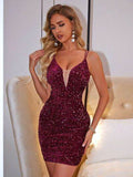 Lace-Up Sequin Plunge Sleeveless Dress - Hovatok