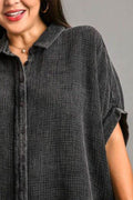Umgee Full Size Cotton Gauze Mineral Wash Button Down Shirt Plus Size - Hovatok
