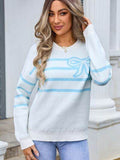 Angel Wings Striped Round Neck Long Sleeve Sweater - Hovatok
