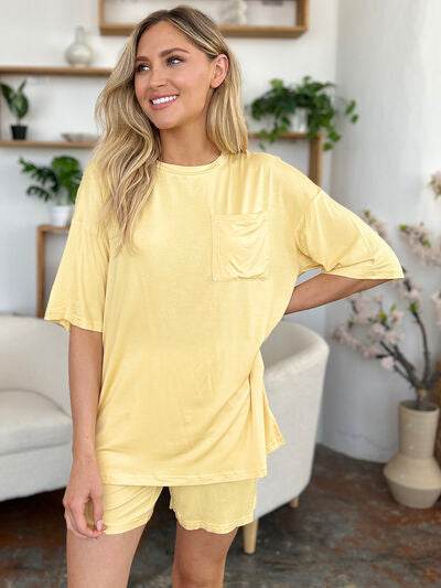 Basic Bae Bamboo Full Size Round Neck Drop Shoulder T-Shirt and Shorts Set - Hovatok