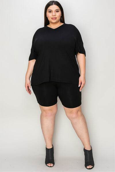 Basic Bae Bamboo Full Size V-Neck Drop Shoulder T-Shirt and Shorts Set - Hovatok