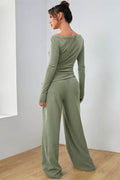 Boat Neck Long Sleeve Top and Pants Set - Hovatok