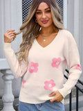 Angel Wings Flower V-Neck Long Sleeve Sweater - Hovatok