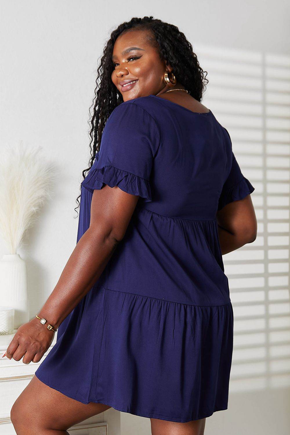 Mandy V-Neck Flounce Sleeve Tiered Dress - Hovatok
