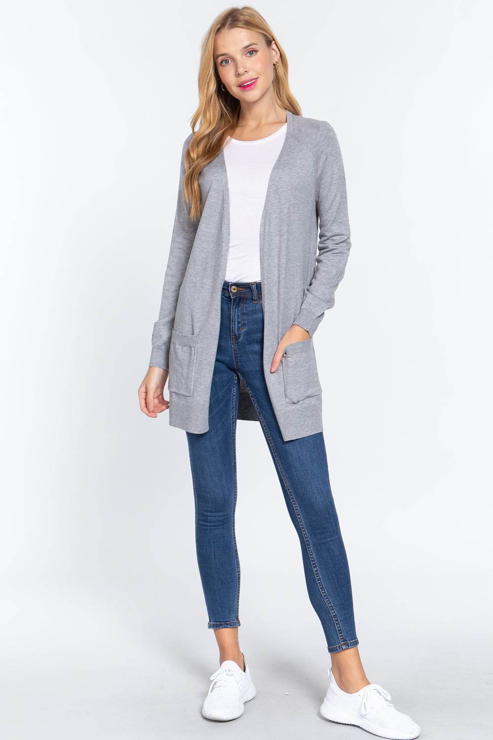ACTIVE BASIC Open Front Long Sleeve Cardigan - Hovatok