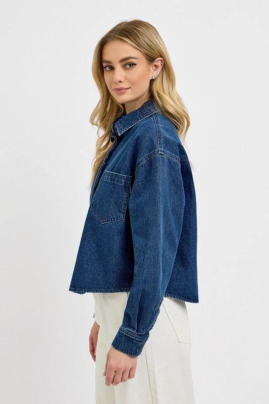 RISEN Button Up Long Sleeve Denim Shacket - Hovatok