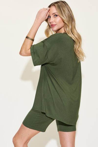 Basic Bae Full Size V-Neck Drop Shoulder T-Shirt and Shorts Set - Hovatok