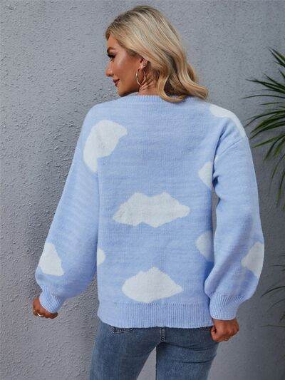 Angel Wings Color Block Round Neck Dropped Shoulder Sweater - Hovatok