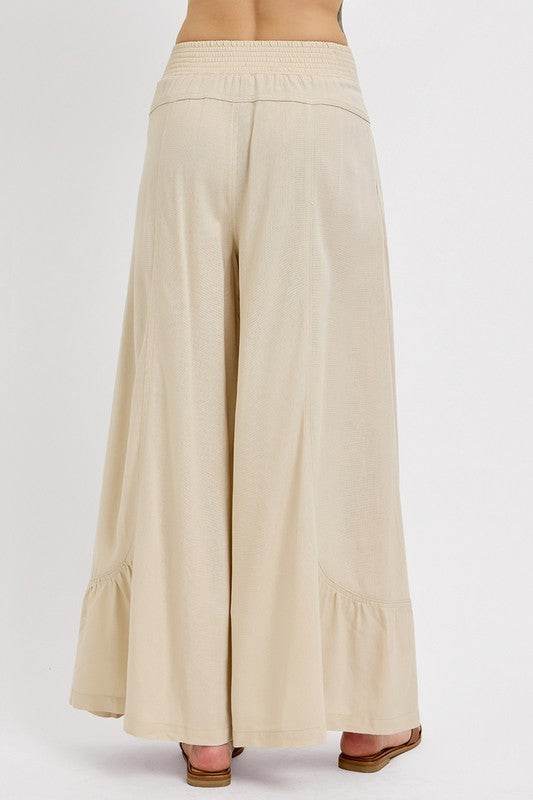 RISEN Shirring Detail Wide Leg Pants - Hovatok