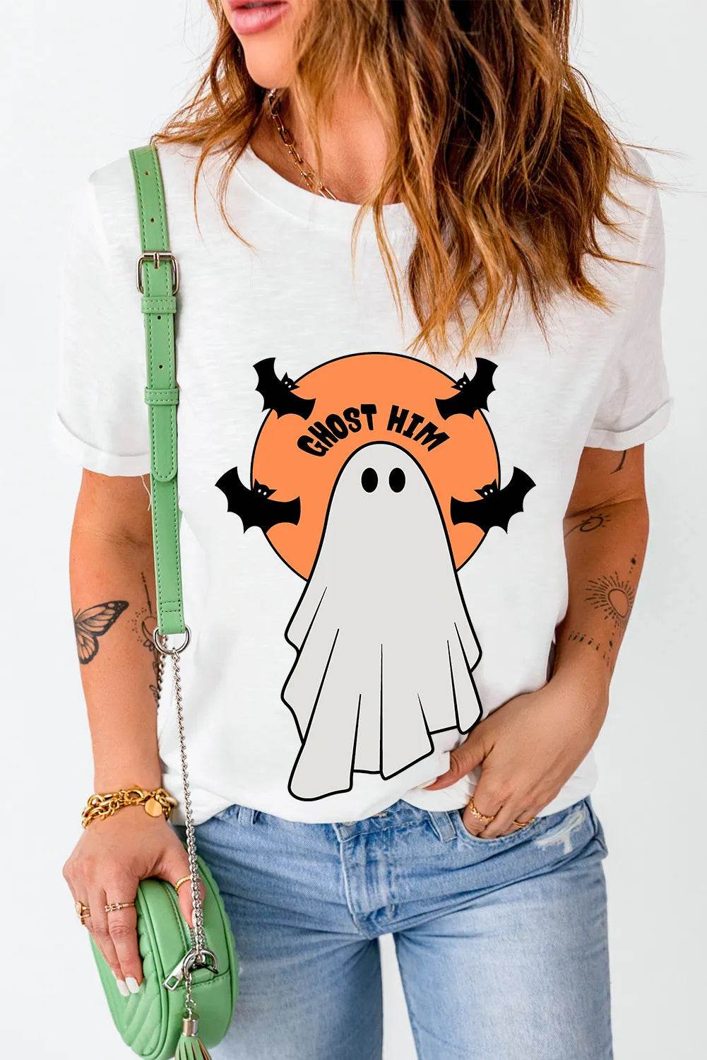 Full Size Ghost Round Neck Short Sleeve T-Shirt - Hovatok