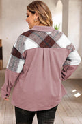 Plus Size Plaid Snap Down Jacket with Pockets - Hovatok