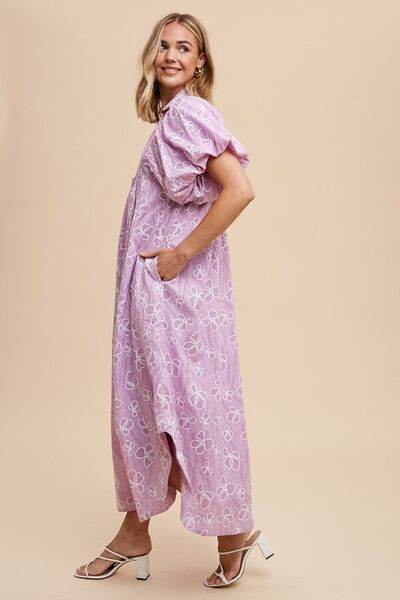 Annie Wear Floral Smock Detail Puff Sleeve Dress - Hovatok