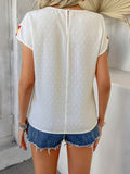 Devine Swiss Dot Round Neck Crochet Short Sleeve Top - Hovatok