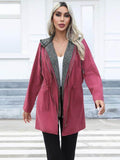 Zip Up Drawstring Hooded Trench Coat - Hovatok