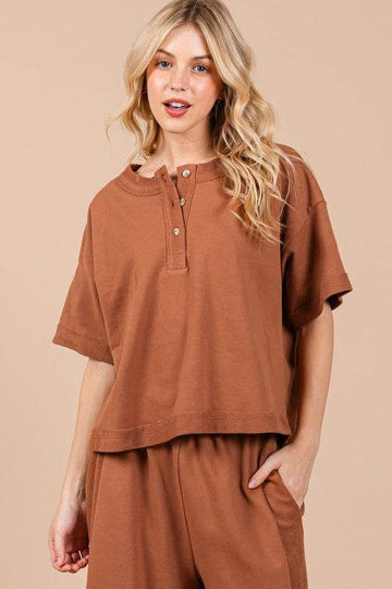 Ces Femme Half Button Half Sleeve Top and Pants Set - Hovatok