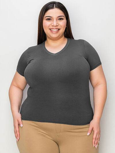 Basic Bae Full Size V-Neck High-Low T-Shirt - Hovatok