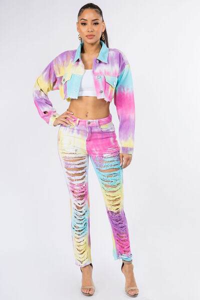 American Bazi Distressed Back Cropped Denim Jacket - Hovatok
