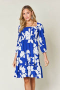 Double Take Full Size Floral Ruffle Hem Smocked Dress with Pockets - Hovatok