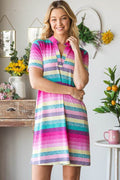Heimish Full Size Striped Short Sleeve Mini Tee Dress Plus Size - Hovatok