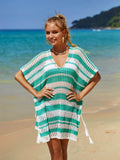 Angel Wings Tassel Openwork Striped V-Neck Cover Up - Hovatok