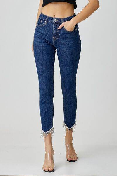 RISEN Full Size Embellished Mid Rise Crop Skinny Jeans - Hovatok