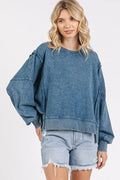 Mittoshop Side Slit Exposed Seam Round Neck Sweatshirt - Hovatok