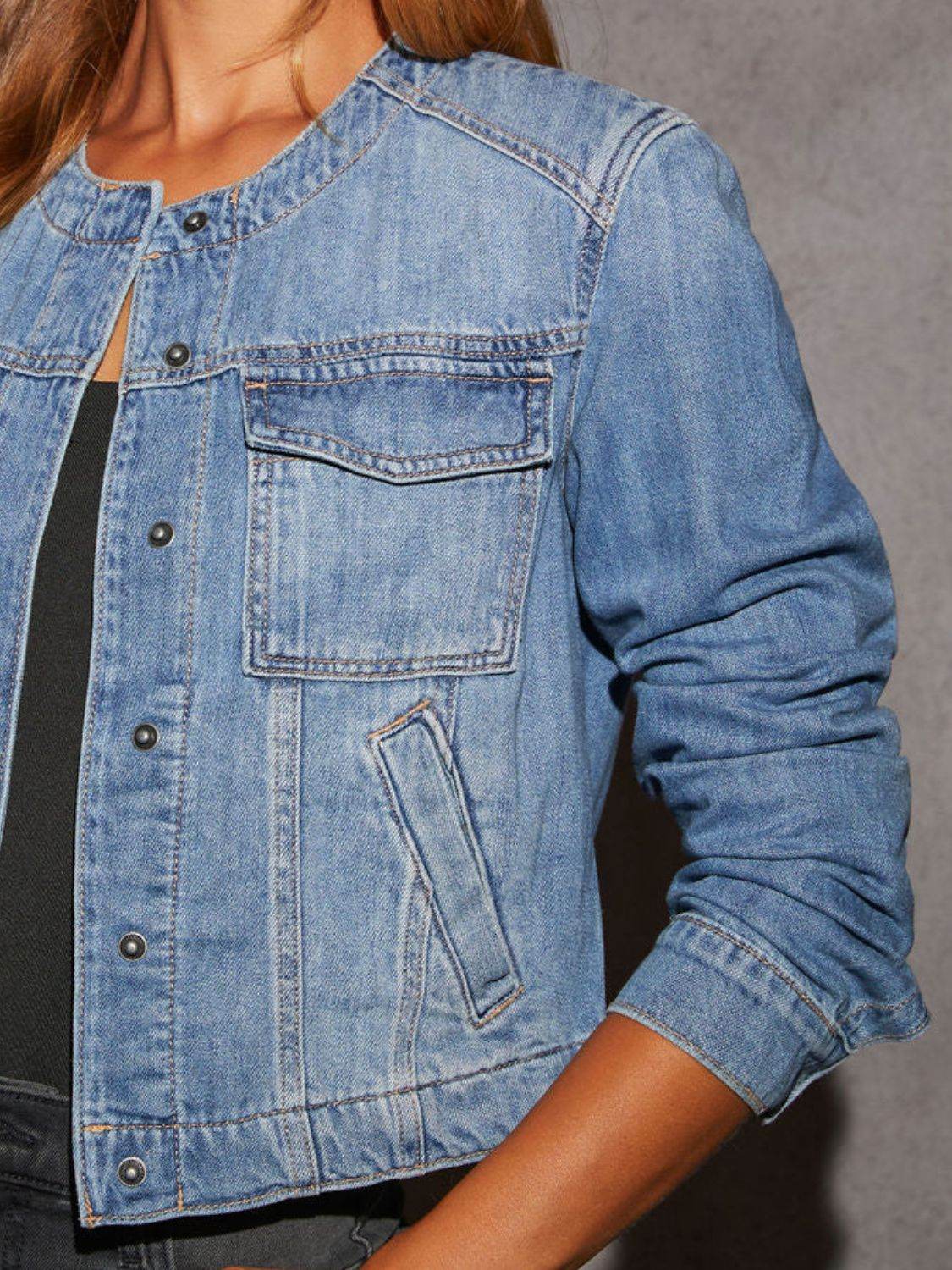 Snap Down Dropped Cargo Denim Jacket - Hovatok