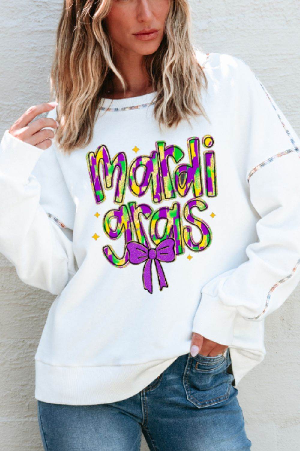 MARDI GRAS Round Neck Long Sleeve Sweatshirt - Hovatok