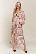 ADORA Printed V-Neck Batwing Sleeve Dress - Hovatok