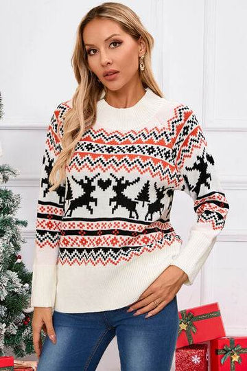 Angel Wings Reindeer Round Neck Long Sleeve Sweater - Hovatok
