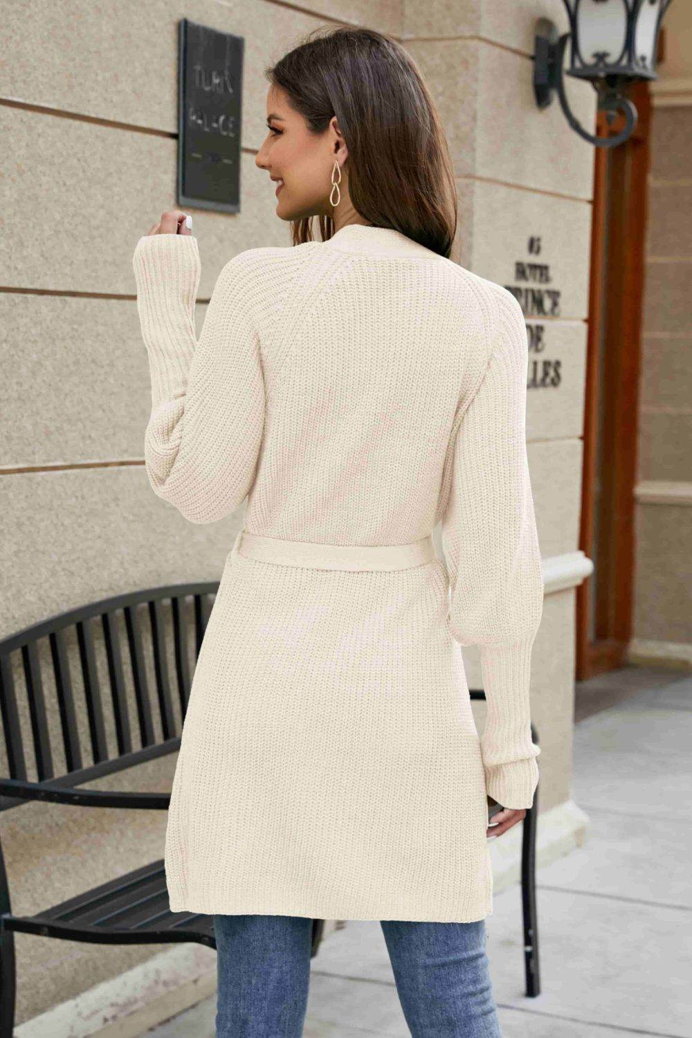 Open Front Lantern Sleeve Cardigan - Hovatok