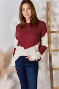 Hailey & Co Full Size Color Block Dropped Shoulder Knit Top - Hovatok